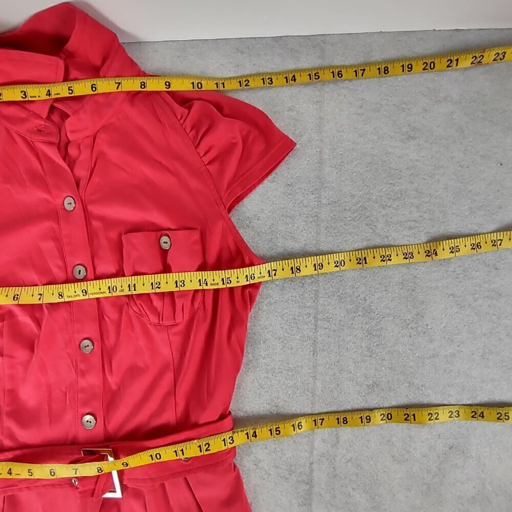 Migaino Womens 100% Cotton Pink/Coral Belted Midi Dress Size 42 (About A Size 6) - Picture 8 of 11